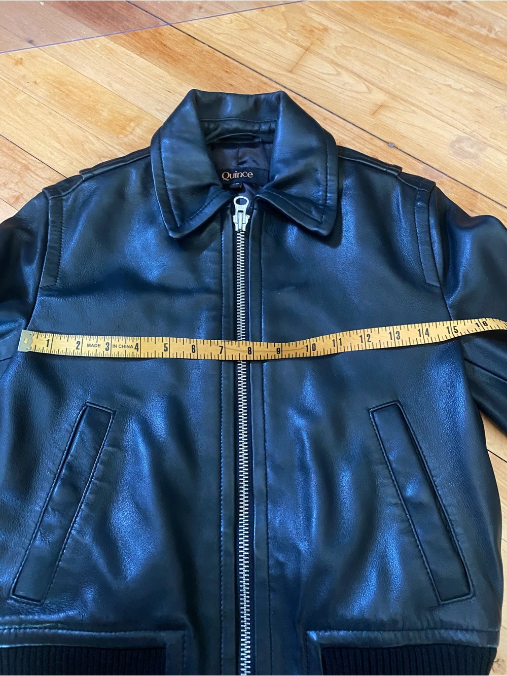 Quince Black Leather Bomber Jacket - Picture 11 of 12